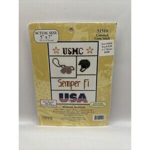 NOS Candamar Designs Counted Cross Stitch Kit #51510 USMC Marines Sampler 5x7